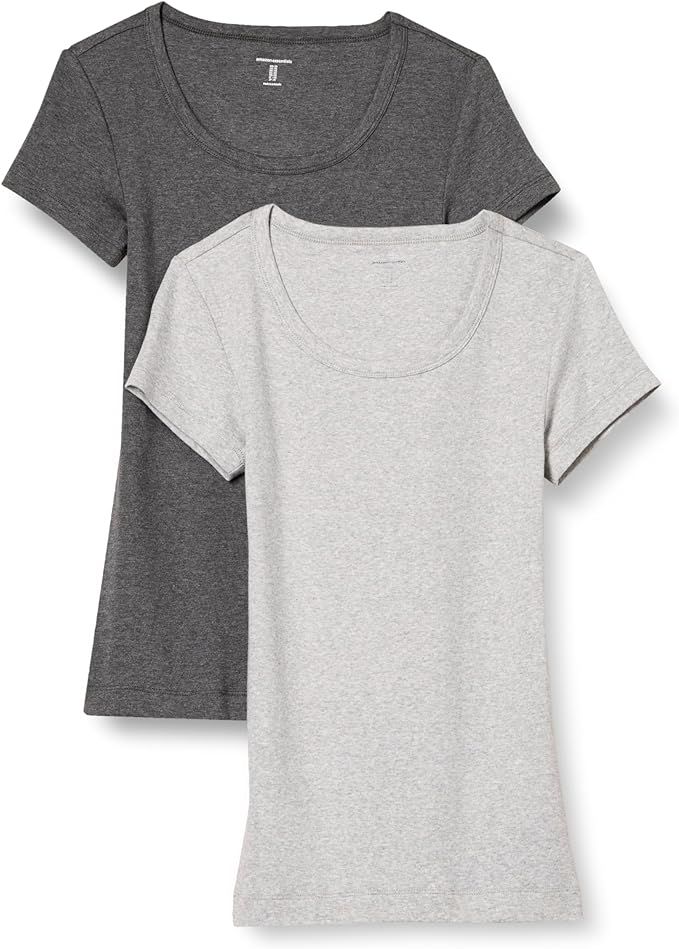 Amazon Essentials Women's Slim-Fit Cap-Sleeve Scoop Neck T-Shirt, Pack of 2 | Amazon (US)