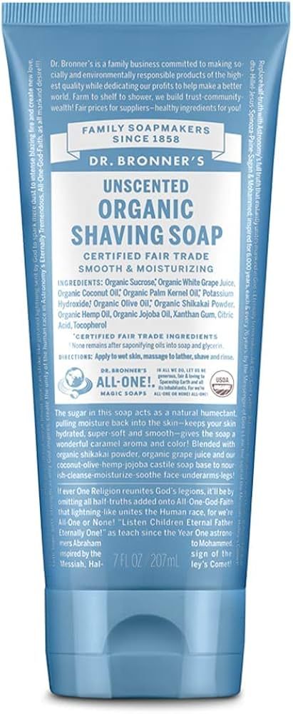 Dr. Bronner's - Organic Shaving Soap (Unscented, 7 Ounce) - Certified Organic, Sugar and Shikakai... | Amazon (US)