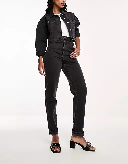 ASOS DESIGN high rise farleigh 'slim' mom jeans in washed black | ASOS | ASOS (Global)