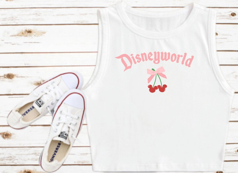 Coquette Pink Bow WDW Mickey Cherries Disney Shirt Cropped Top Crop Tank Top Disney EPCOT Mickey ... | Etsy (US)