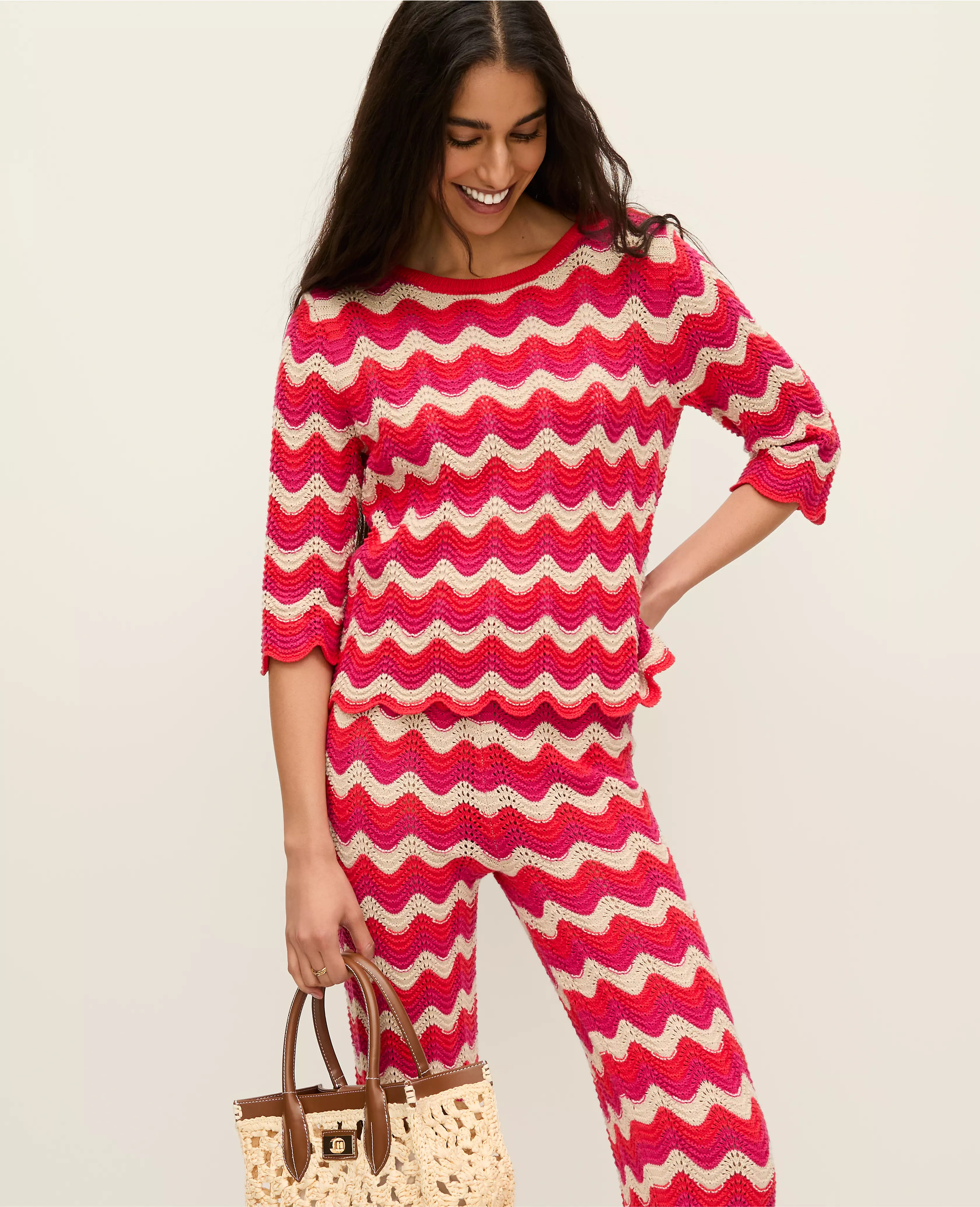 Petite Striped Crochet Sweater | Ann Taylor