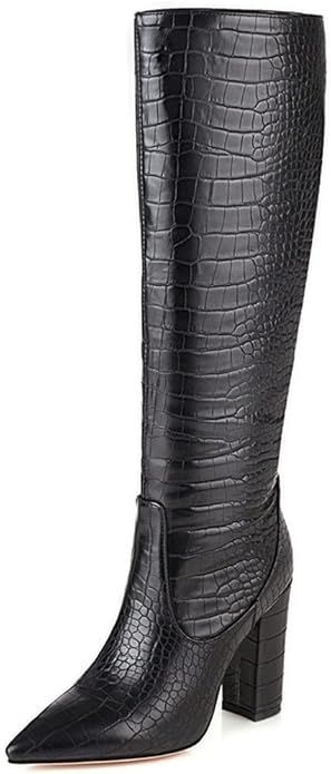 Womens Knee High Boots Chunky Heel Snakeskin Cowgirl Cowboy Western Bootie | Amazon (US)