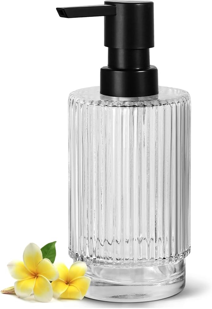 VIMERPA Glass Soap Dispenser with Pump, 11 fl oz Clear Hand Soap Dispensers for Bathroom, Ribbed ... | Amazon (US)