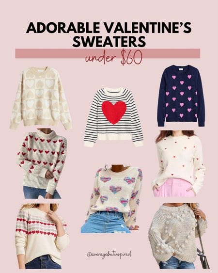 Valentine’s Day Sweaters for Her That You’ll Love! These heart sweaters are so adorable and a bargain at all under $60.  From vibrant pink and red to neutral hearts, you can wear your heart on your sleeve. ❤️

Valentine’s Day | Hearts | sweaters | winter clothes | Valentine’s Day sweater | Valentine’s clothes | pink and red | neutral Valentine | winter outfits | Valentines Day 

#LTKSeasonal #LTKover40 #LTKfindsunder50