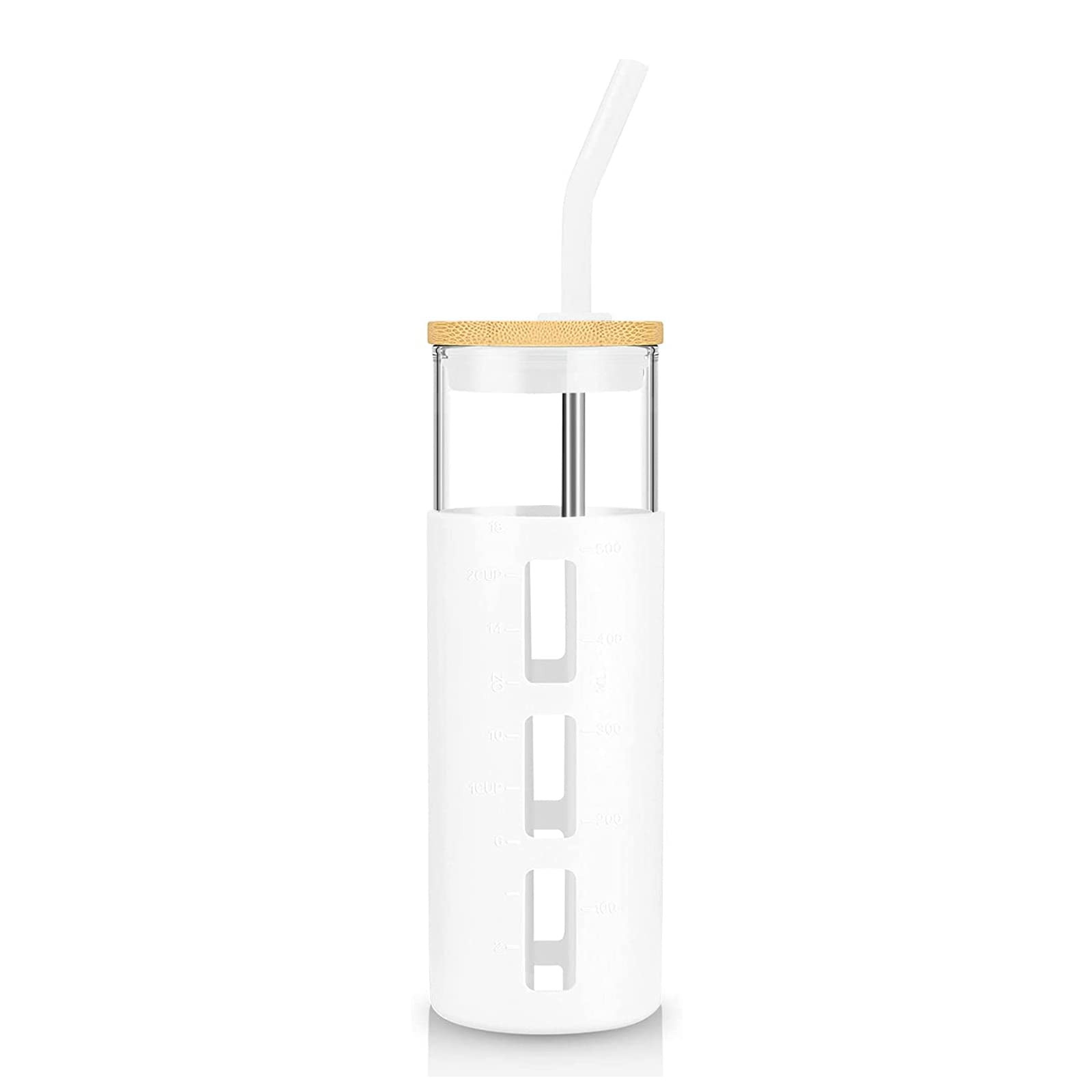 tronco Glass Tumbler with Bamboo Lid and Straw,24OZ Reusable Iced Coffee Cup,Smoothie Cups,Glass Tra | Amazon (US)