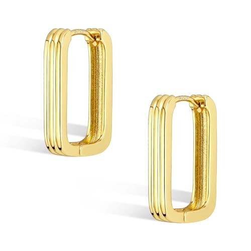 Gold Hoop Earrings for Women, Small Square Hoop Earrings Hypoallergenic Geometric Hoops Earring Small Huggie Hoops Earring Trendy Jewelry Gift for Women | Amazon (UK)
