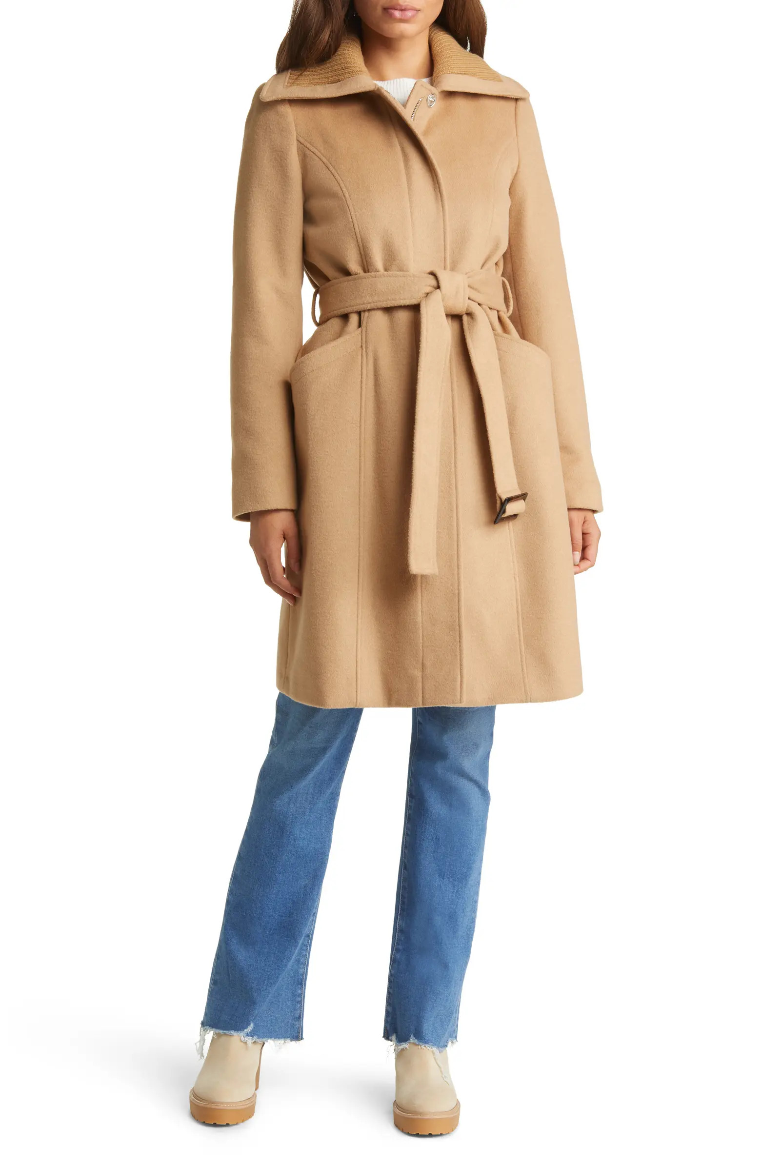 Rib Collar Wool Blend Trench Coat | Nordstrom