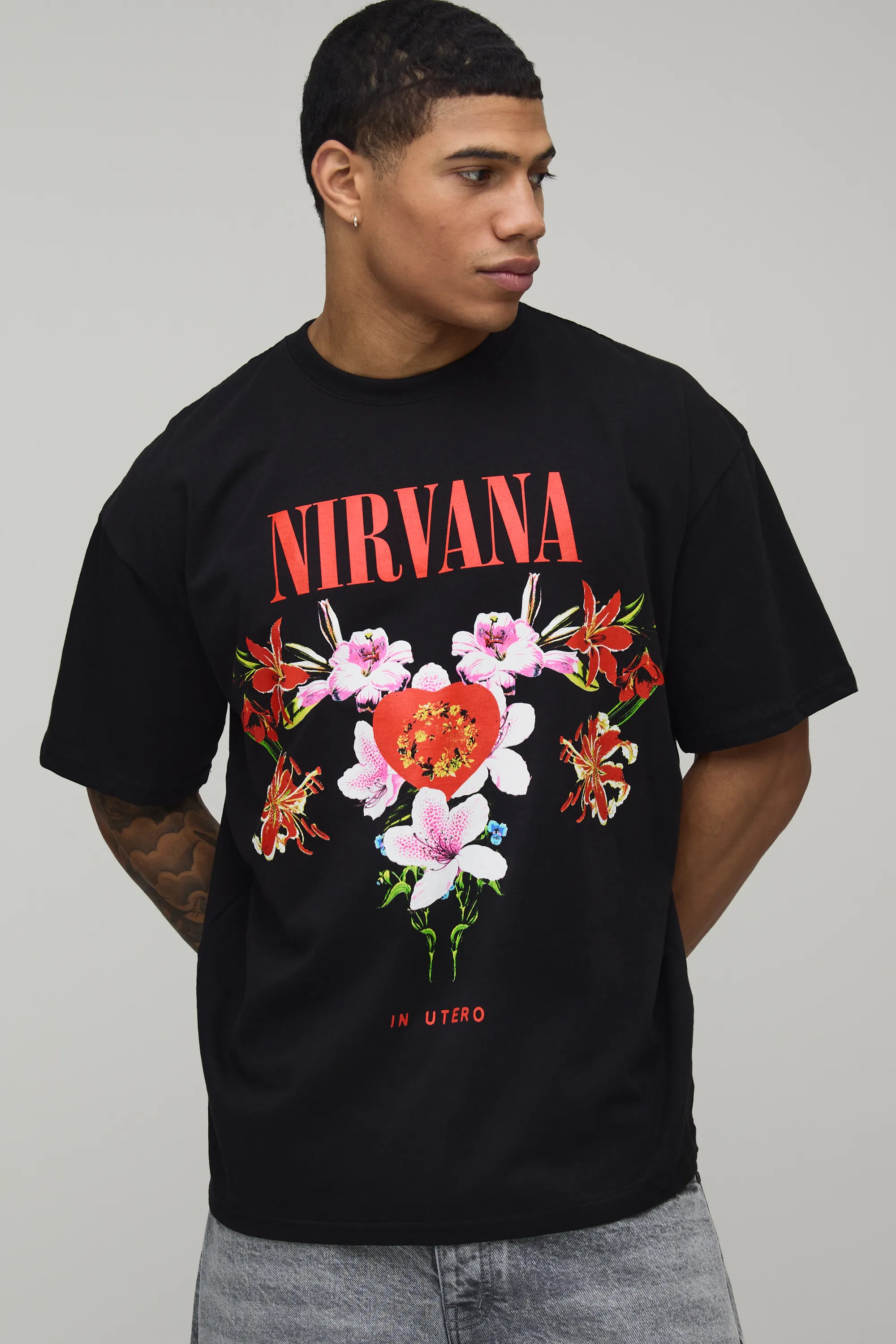 T-Shirts | Nirvana Floral Oversized License Print T-shirt | boohooMAN | boohoo (US & Canada)