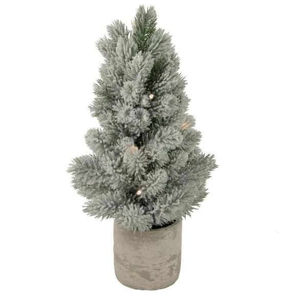 Northlight 1.3 FT LED Lighted Mini Frosted Pine Christmas Tree in Cement Base | Walmart (US)