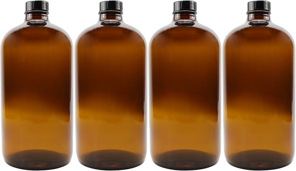 Cornucopia 32-Ounce Amber Kombucha Growler Bottles, 4-Pack, 1 Quart Boston Round Glass Bottles wi... | Amazon (US)