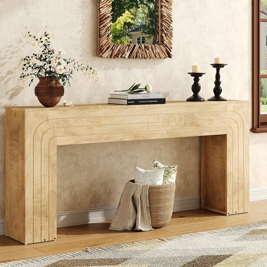 70.9-Inch Long Console Table, Farmhouse Entryway Table with Handcrafted Line Detailing, Wood Narr... | Amazon (US)