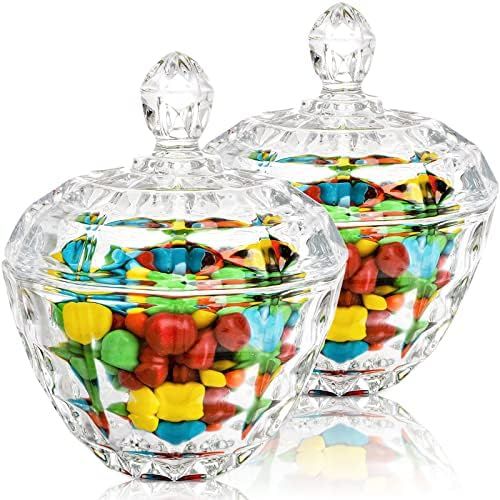 Fasmov 2 Pack Candy Dish with Lid Decorative Candy Bowl, Crystal Glass Storage Jar Box Glass Bisc... | Amazon (CA)