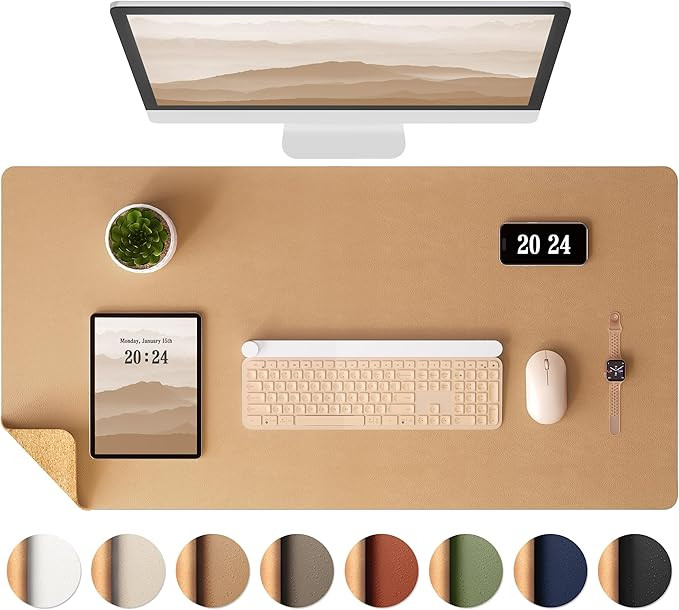 Aothia Dual-Sided Desk Pad - Leather Desk Mat, Natural Cork Desk Pad Protector, Large Mouse Pad f... | Amazon (US)