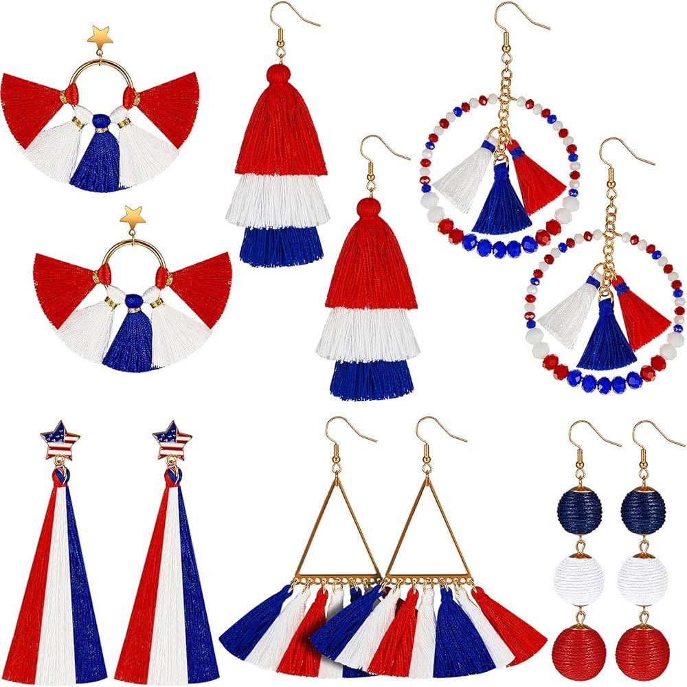 6 Pairs Thank You Veterans Earrings Patriotic Earrings American Flag Earrings Layered Tassel Earr... | Amazon (US)
