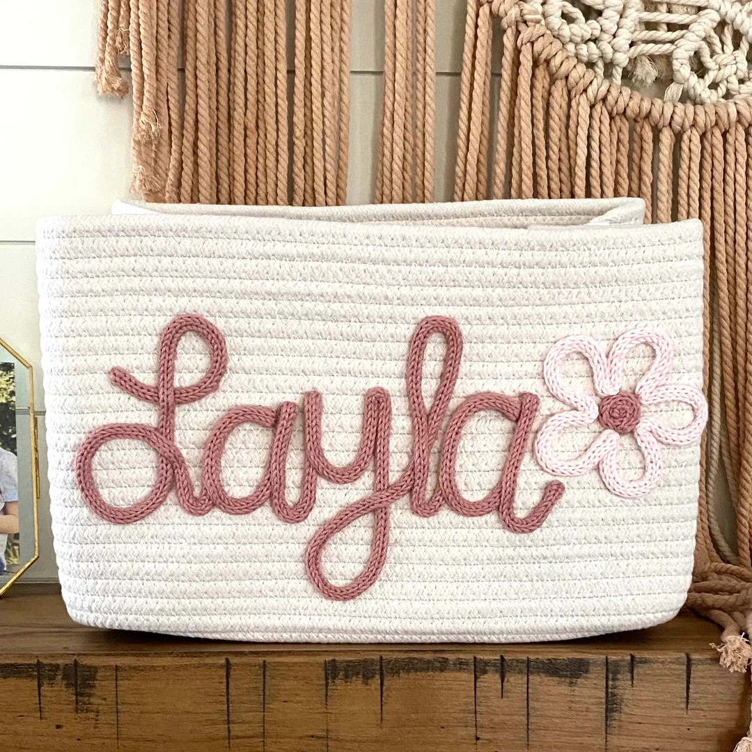 Personalized Name Basket With Flower, Monogrammed Basket, Custom Name Basket, Monogram Gift Baske... | Etsy (US)