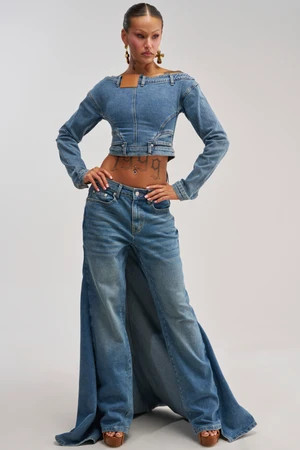 AKIRA Shake It Off Denim Pant With Skirt Attached | Size Large | AKIRA