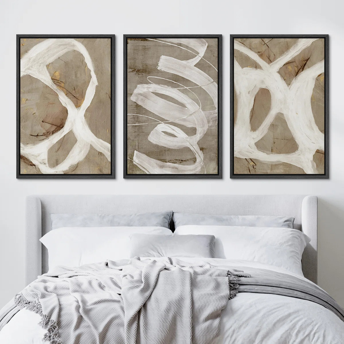 Pastel Tan Brown Green Neutral Modern Artwork  Abstract Picture Framed Canvas 3 Piece Print Wall ... | Wayfair North America