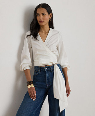 Women's Cropped V-Neck Wrap Top | Macy's