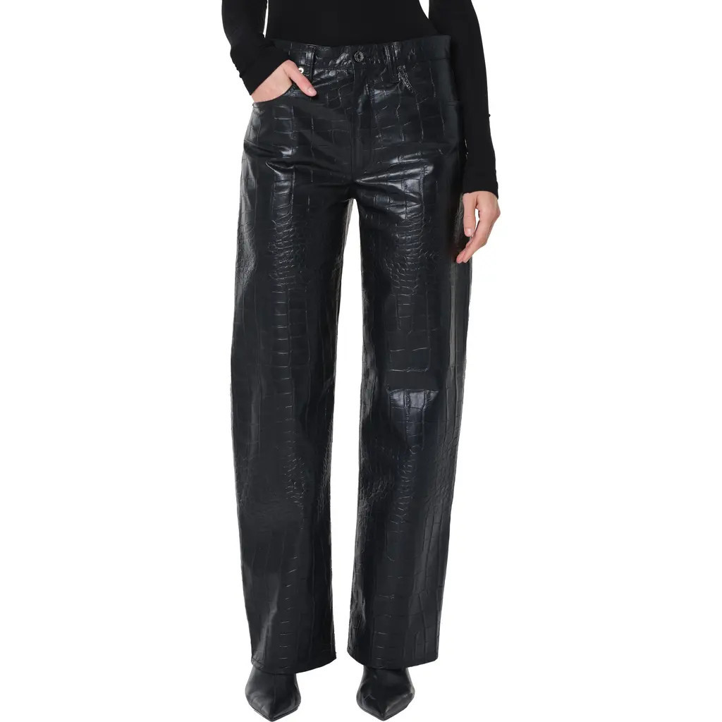 AGOLDE Arc Croc-Embossed Faux Leather Pants in Croc Croc Textured Blk at Nordstrom, Size 30 | Nordstrom