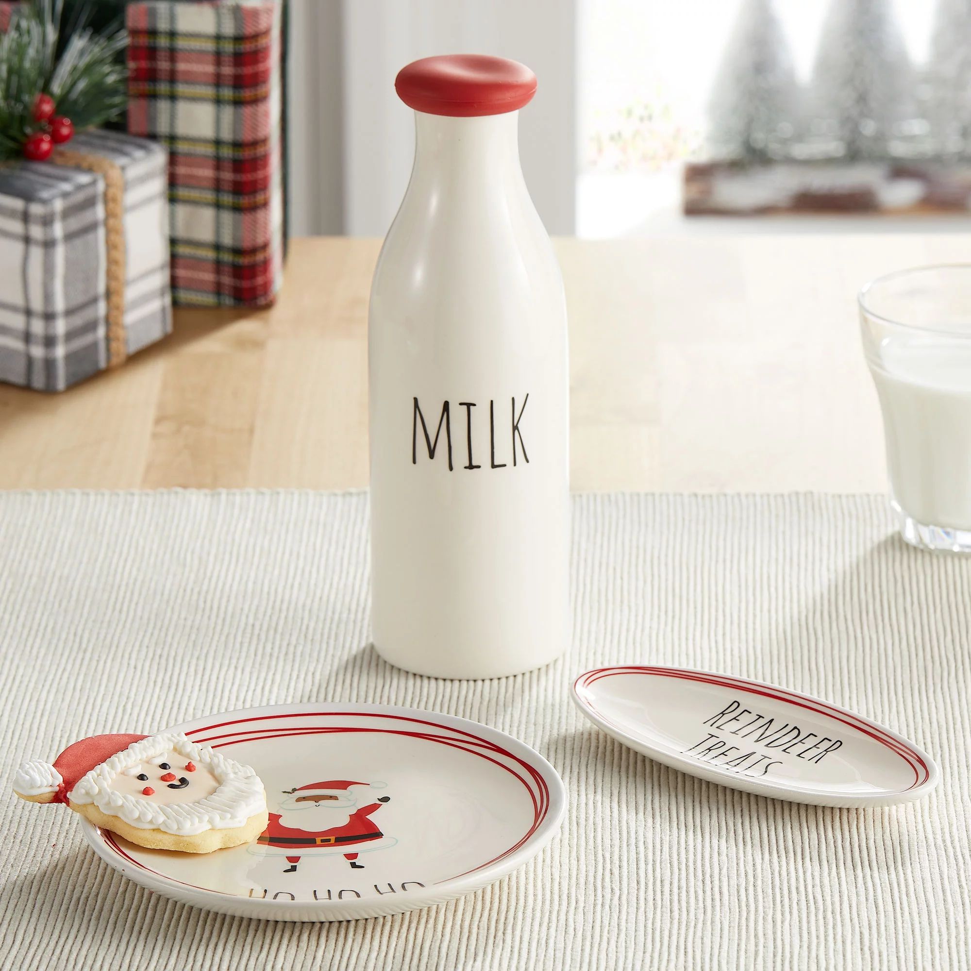 Holiday Time Cookies For Santa Christmas Earthenware Serving Set with Plate and Milk Bottle, 12.1... | Walmart (US)