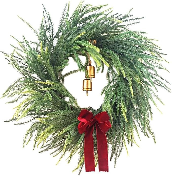 24" Norfolk Pine Wreath for Front Door, Real Touch Norfolk Pine Wreath Artificial Christmas Door ... | Amazon (US)