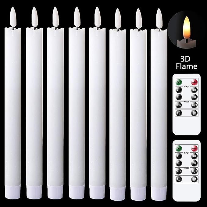 Eldnacele Lot de 8 bougies coniques sans flamme avec 2 télécommandes et minuteur, cire véritab... | Amazon (FR)