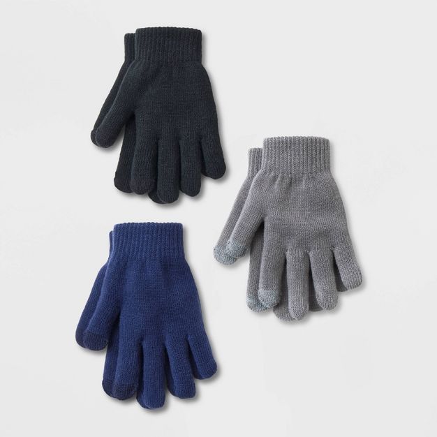 Kids' 3pk Gloves - Cat & Jack™ Navy/Gray/Black | Target