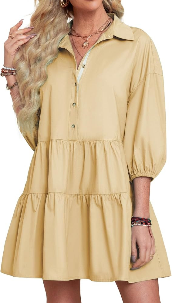BerryGo Women's Casual Summer Babydoll Mini Dress Flowy Tiered Short Tunic Dress Puff Sleeve Butt... | Amazon (US)