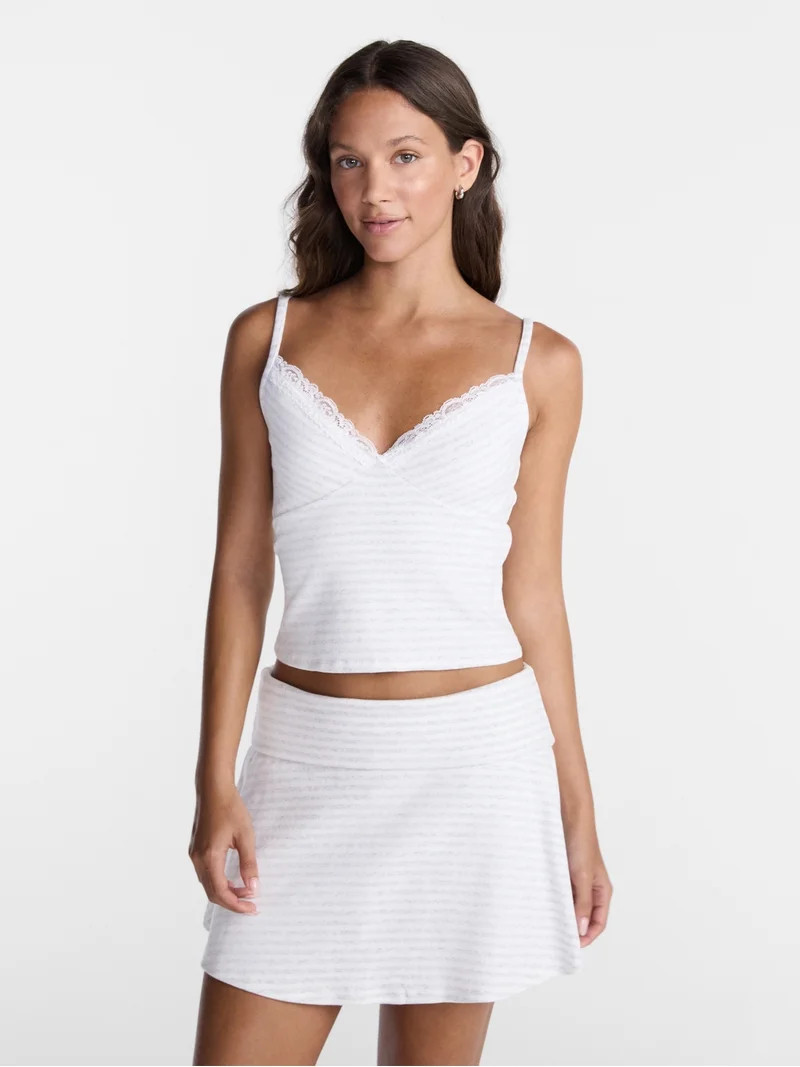 No Boundaries Lace Trim Cami and Foldover Skirt Set, 2 Piece, Women\u2019s XXS-XXL | Walmart (US)