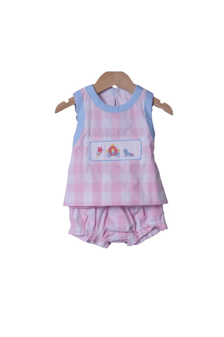 Smocked Princess Carriage Pink Gingham Bloomer Set | The Smocked Flamingo