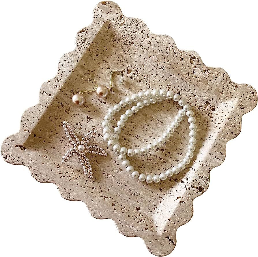 SAIDKOCC Vintage Natural Marble Tray Small Ornaments Scalloped Tray Handmade Storage Dish for Cou... | Amazon (US)