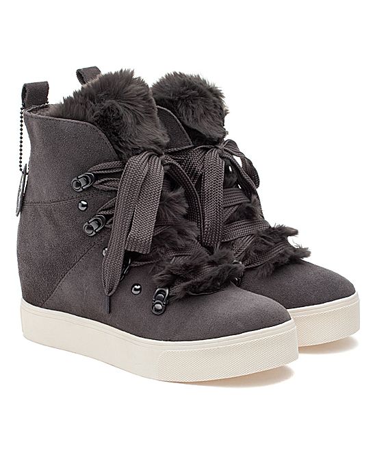 J/Slides Women's Casual boots GREY - Gray Faux-Fur Whitney Suede Wedge Boot - Women | Zulily