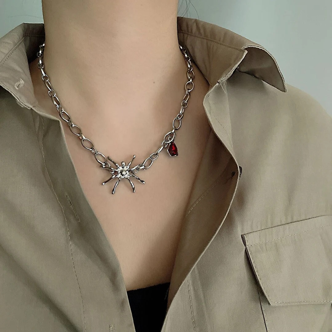 Gothic Spider Necklace | Grunge Jewelry | Silver Necklace | Punk Jewelry | Halloween Jewelry | Sp... | Etsy (US)