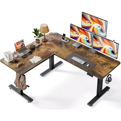 BALHAM TRADE-Adjustable L Shaped Standing Desk Corner Desk with Charging Station Memory Controller Brown-63 x 55 Inch 63"D x 55"W x 46"H | Target