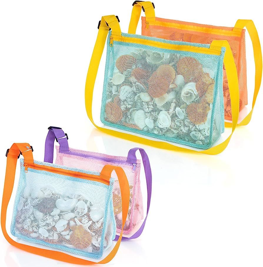 JOTO Beach Mesh Bag Shell Bags, 2 Large & 2 Standard Kids Sand Toy Seashell Collecting Bag for Pi... | Amazon (US)