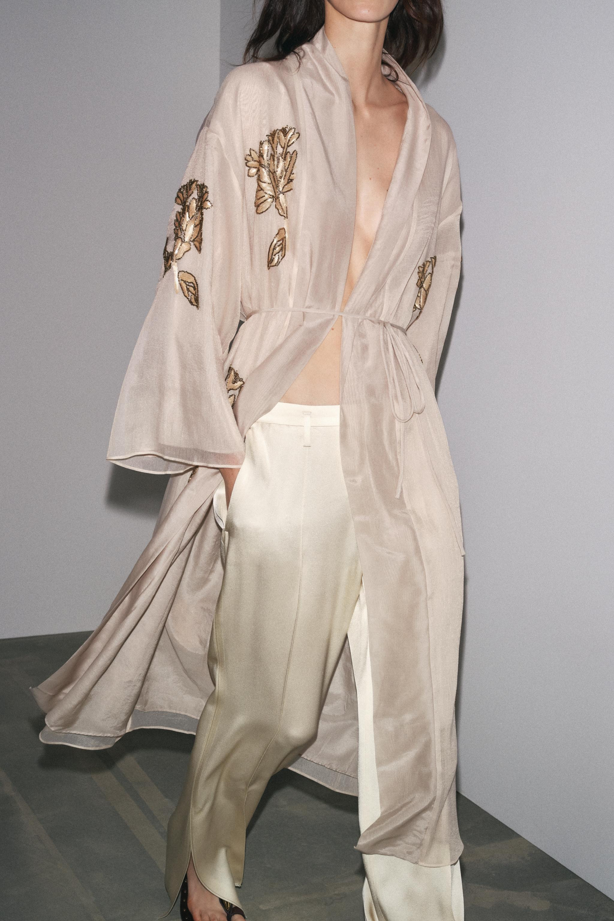 SILK KIMONO WITH EMBROIDERY AND BEADS | Zara UK