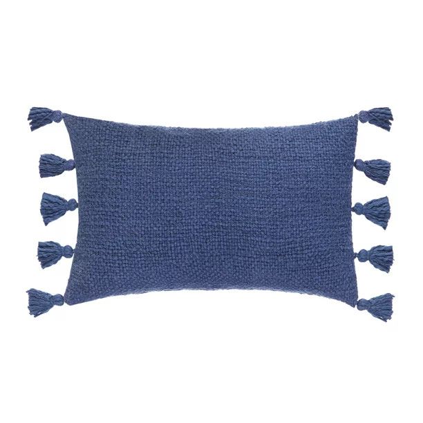 Better Homes & Garden 14" X 24" Oblong Boucle Decorative Pillow with Fringe, Blue (1 count) | Walmart (US)