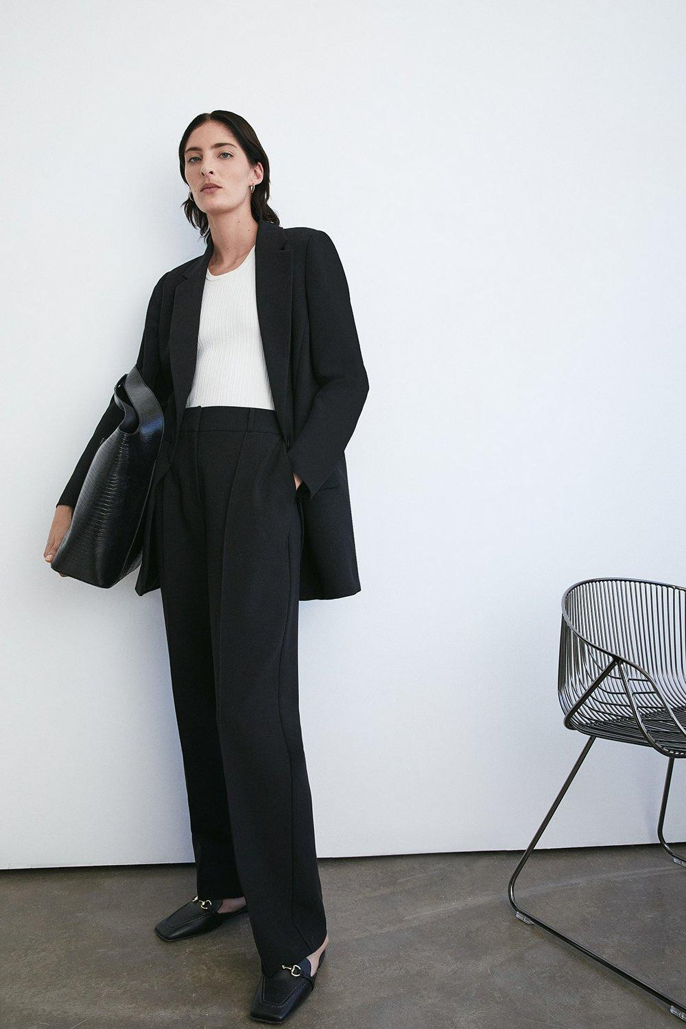 Trousers | Double Crepe Pintuck Straight Leg Trouser | Warehouse | Warehouse UK & IE