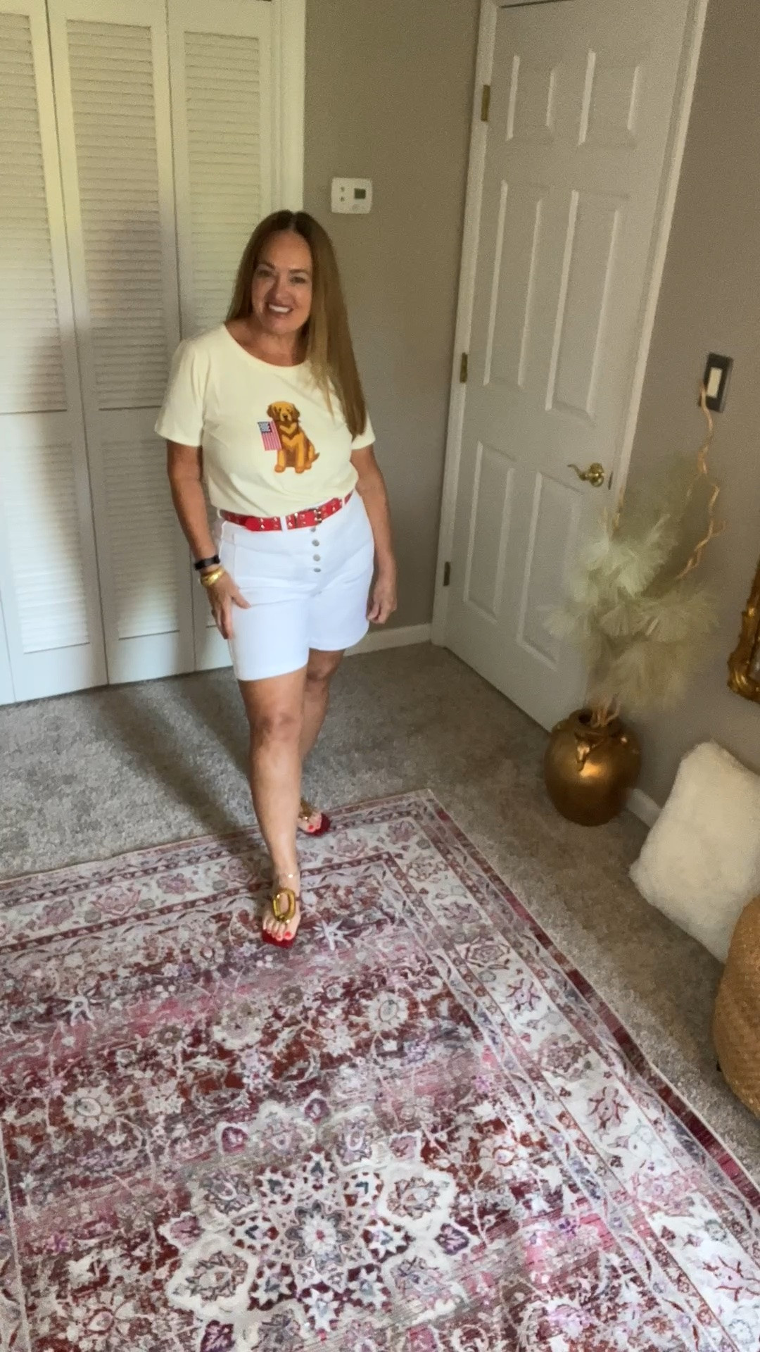 Embroidered puppy with Flag tee! 
Think Summer Holiday and its giving designer vibes. Love the red grommet belt and Long shorts.

#LTKTravel #LTKSeasonal #LTKvlog
