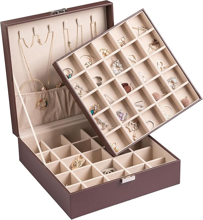 Frebeauty Earring Organizer Classic Jewelry Box 50 Slots Double Layer Jewelry Storage Case with 6... | Amazon (US)