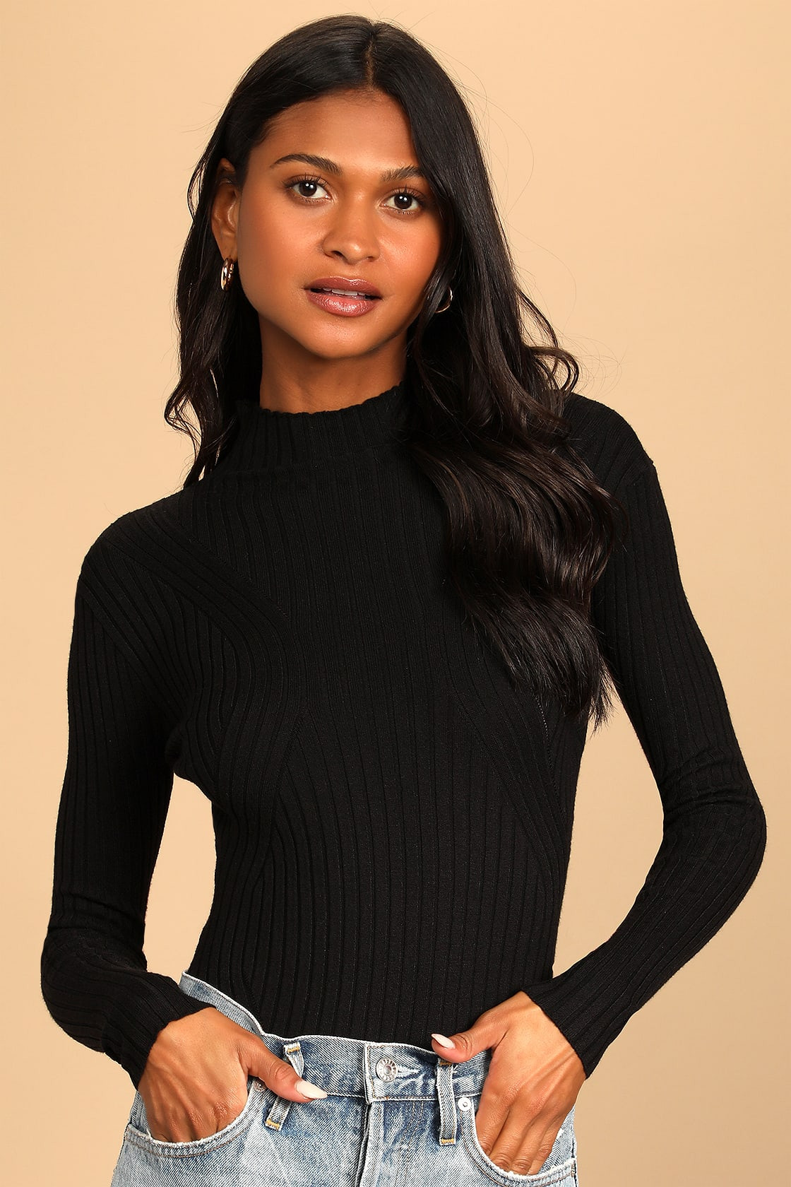 Crawford Black Long Sleeve Mock Neck Bodysuit | Lulus