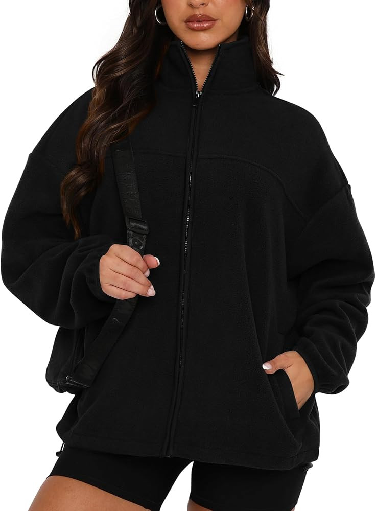 BTFBM Women's Zip Up Fleece Jackets Stand Collar 2024 Fall Winter Outerwear Casual Fuzzy Coats wi... | Amazon (US)