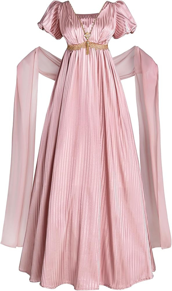 FCCAM Regency Dresses for Women Empire Waist 1800s Victorian Dress Ball Gown with Shawl | Amazon (US)