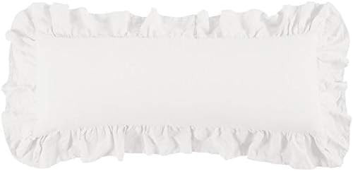 HiEnd Accents Luna Washed Linen Ruffled Lumbar Pillow, 14x36 inch, White Solid Color, Romantic Sh... | Amazon (US)