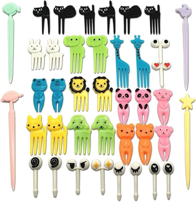 CKANDAY Set of 40 Lovely Animal Food Fruit Picks Forks, Mini Cute Cartoon Toothpick Sticks Decor ... | Amazon (US)