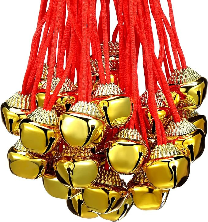 Gejoy 64 Pcs Christmas Bell Necklaces Large Jingle Gold Bell Necklaces for Craft Holiday Party Su... | Amazon (US)