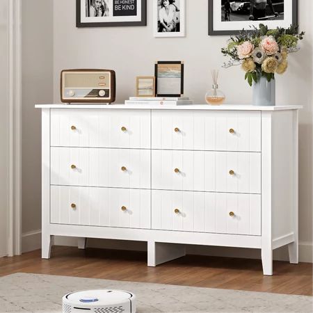 Homfa 6 Drawer Double White Dresser for Bedroom Modern Wood Dresser Storage Cabinet for Entryway ... | Walmart (US)