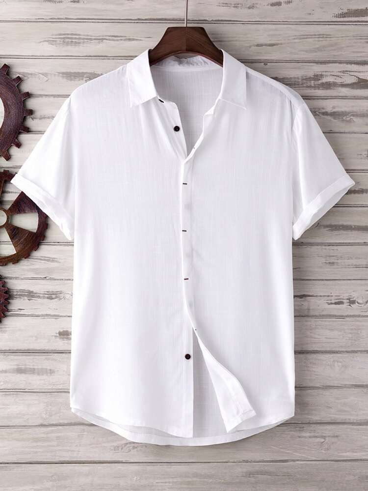 Men Button Up Curved Hem Shirt | SHEIN