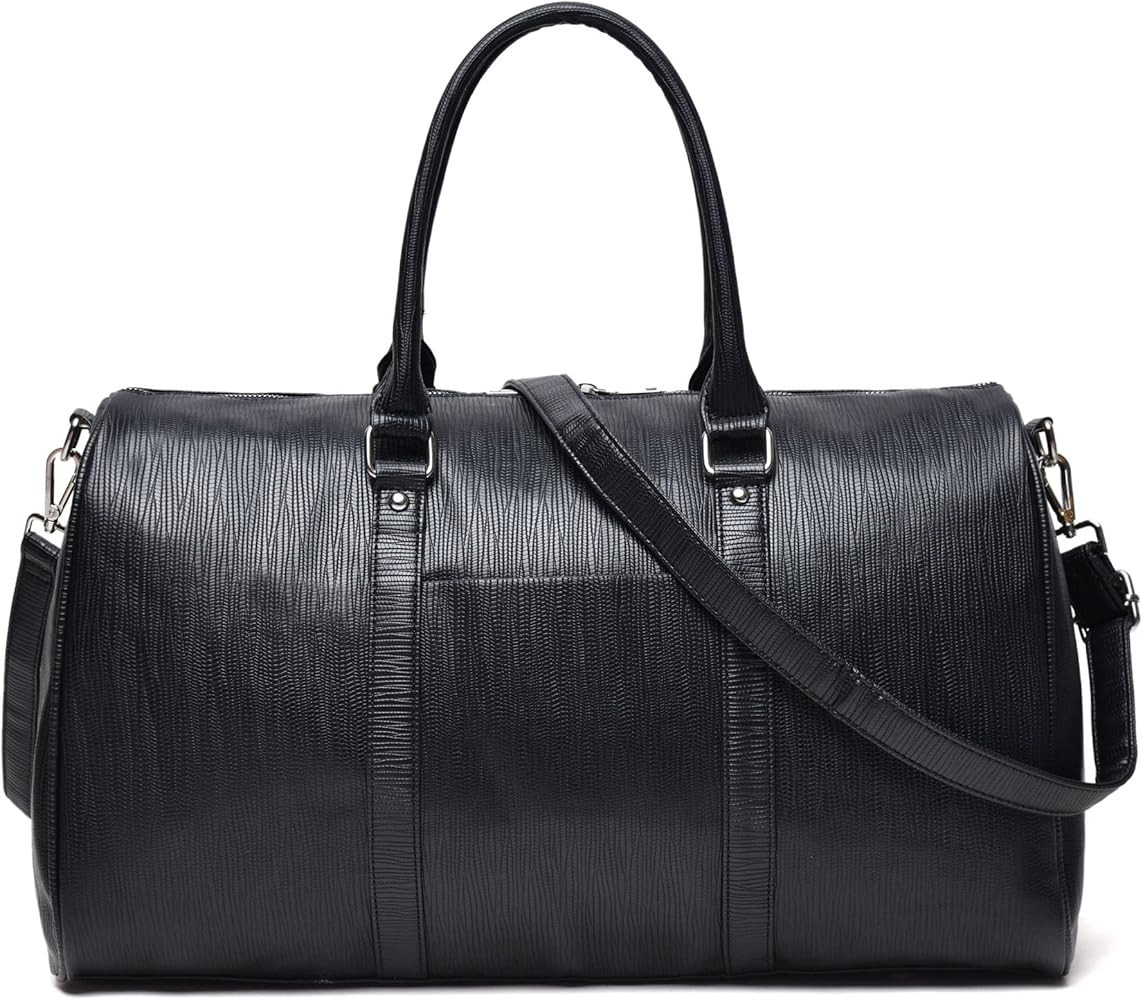 Duffle Bag for Travel Carry On for Women Large Tote Bags Cute for Hospital Overnight (Black faux lea | Amazon (US)