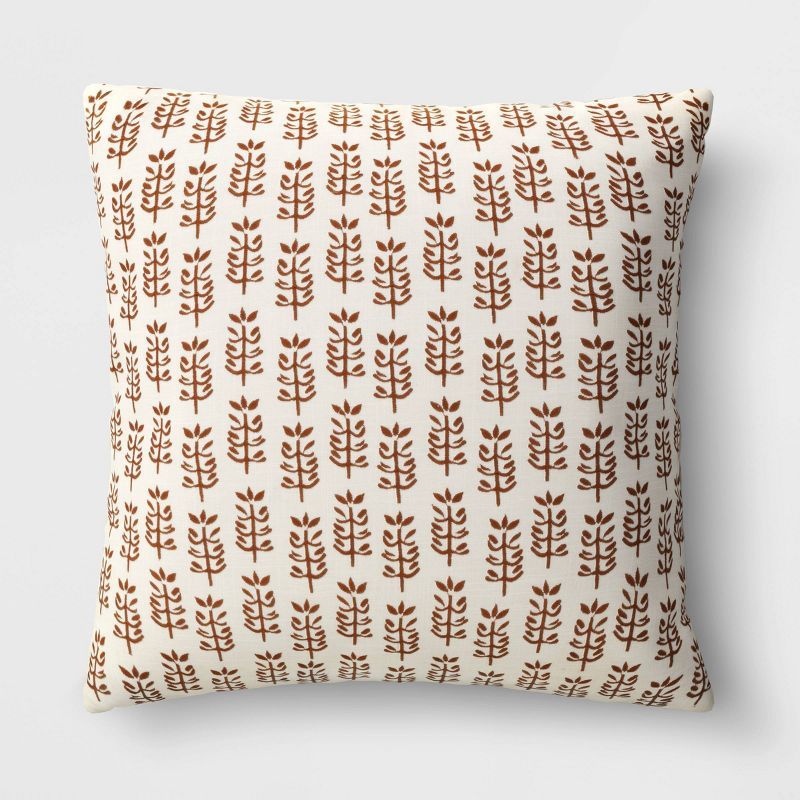 Oversized Embroidered Block Print Square Throw Pillow Cream/Brown - Threshold&#8482; | Target